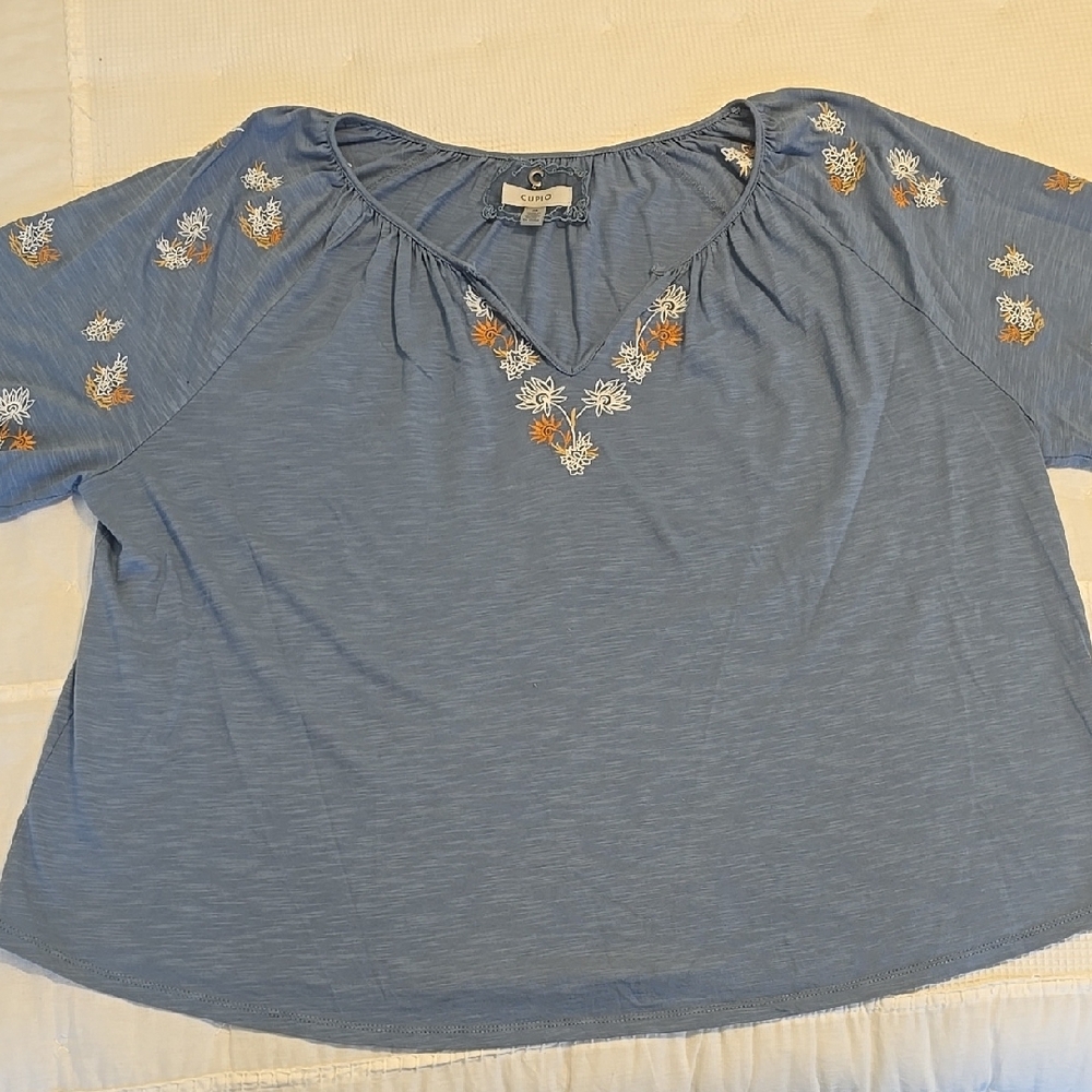 Cupio Blue and Gold Embellished Relaxed Blouse